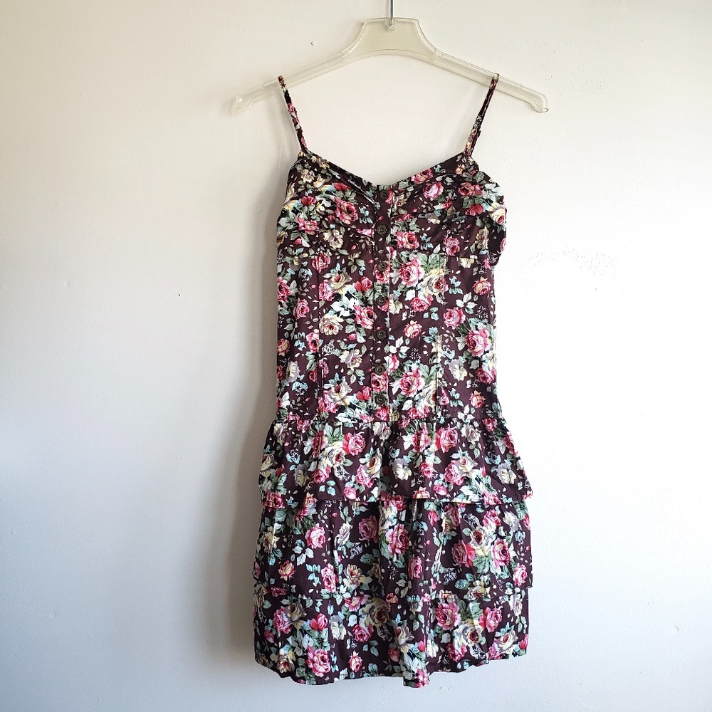 EDGE Brown Floral Ruffle Mini Dress // Size Small‎
